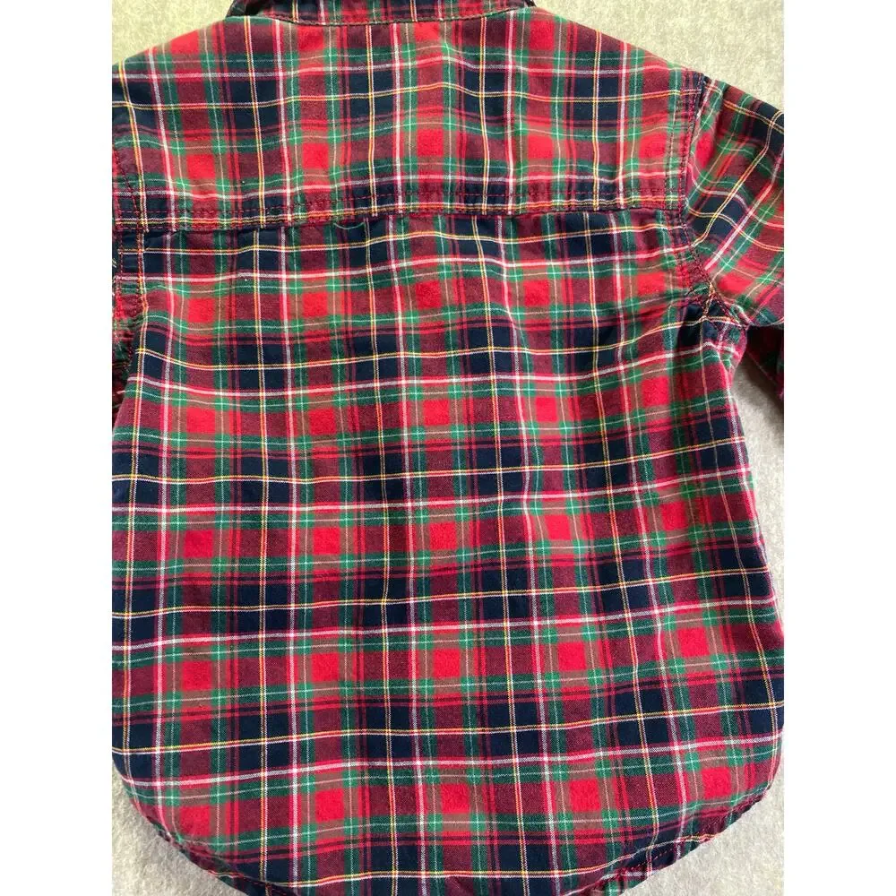 Carter's Holiday Red/Green/Blue Plaid Button Up Shirt Size 12 Months